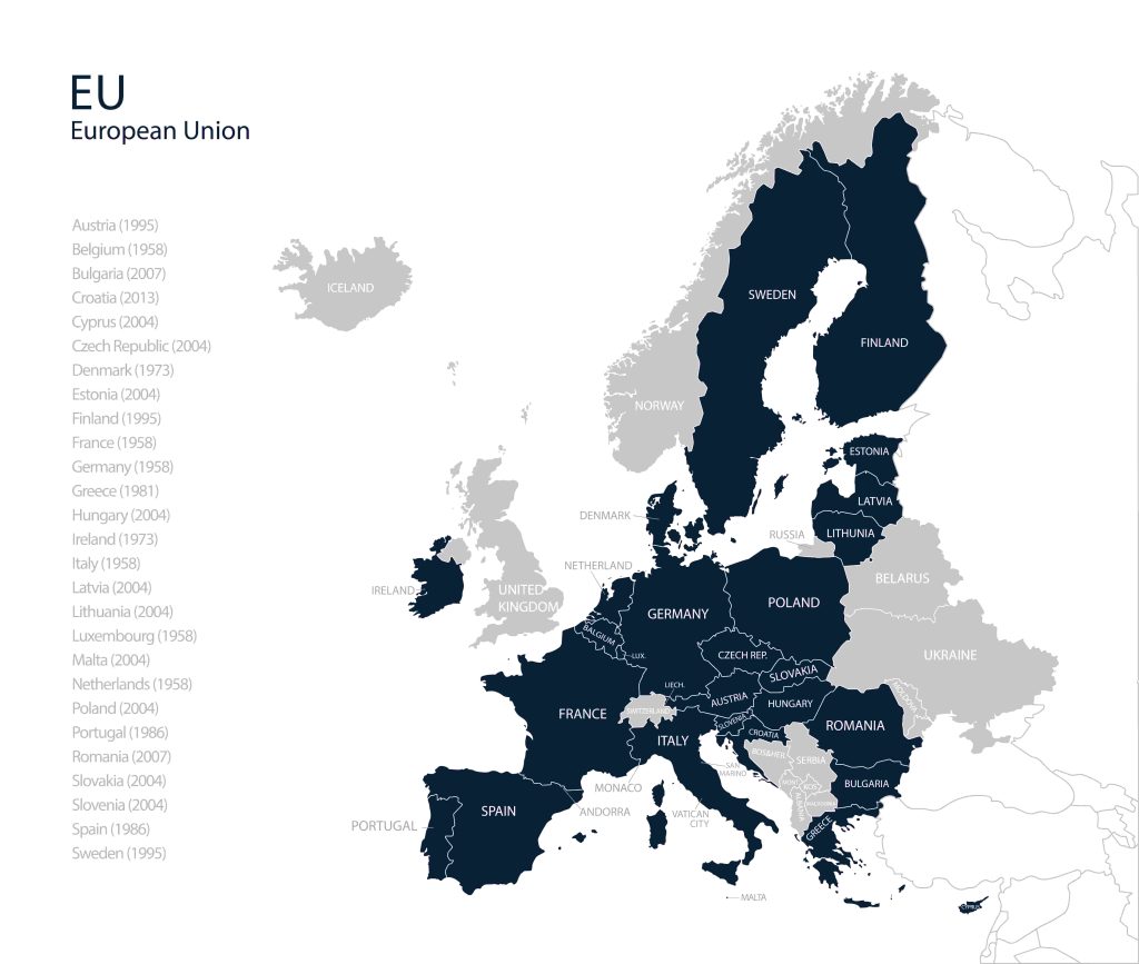 Map of European Union member states — Irish citizenship EU free movement rights
